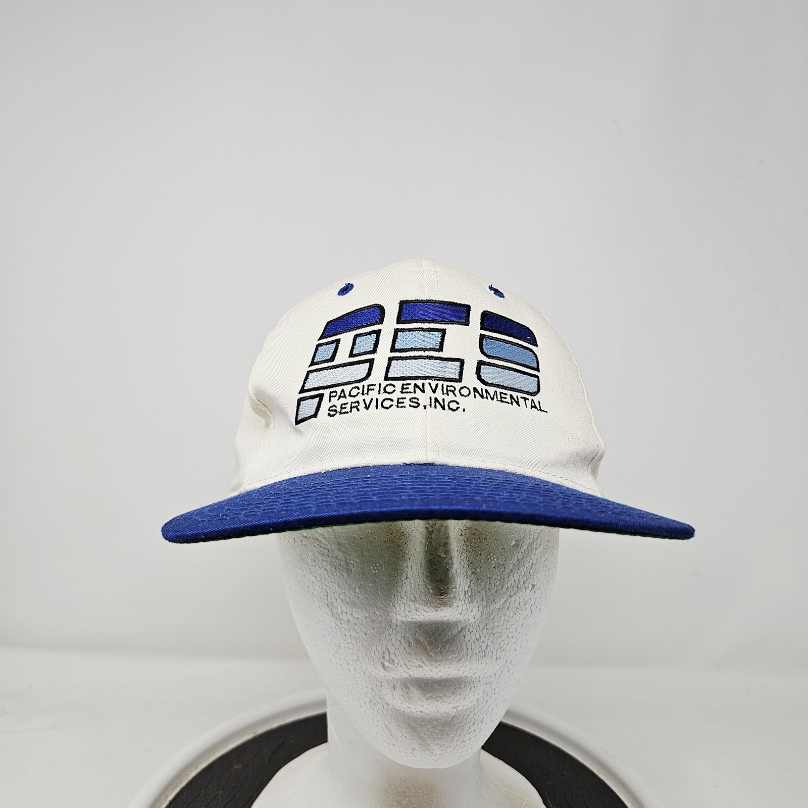 Vintage Pacific Environmental Services Hat Cap Snap Back One Size White Blue 90s