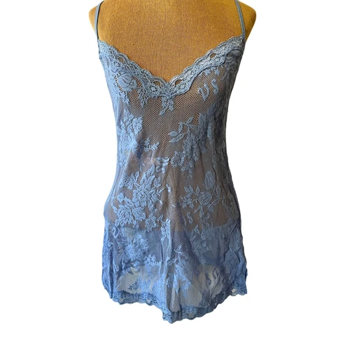 UNDERCOVER Victorias Secret aperto pizzo blu baby doll camicetta mini abito lingerie top sexy
