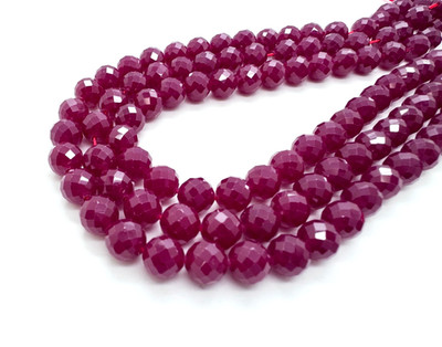 Natural Red Ruby Magenta Diamond Cut Faceted Round 8mm Gemstone Beads PG56B