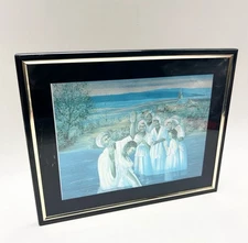 African Framed Religious Artwork with Baptism Scene.