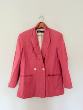 Zara Blazer Small Pink Woven Oversized Bright Pastel Jacket