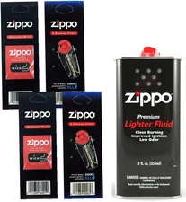 Zippo Gift Set - 12 Fl.Oz Fluid Fuel and 2 Wick Card & 2 Flint Card (12 Flints)