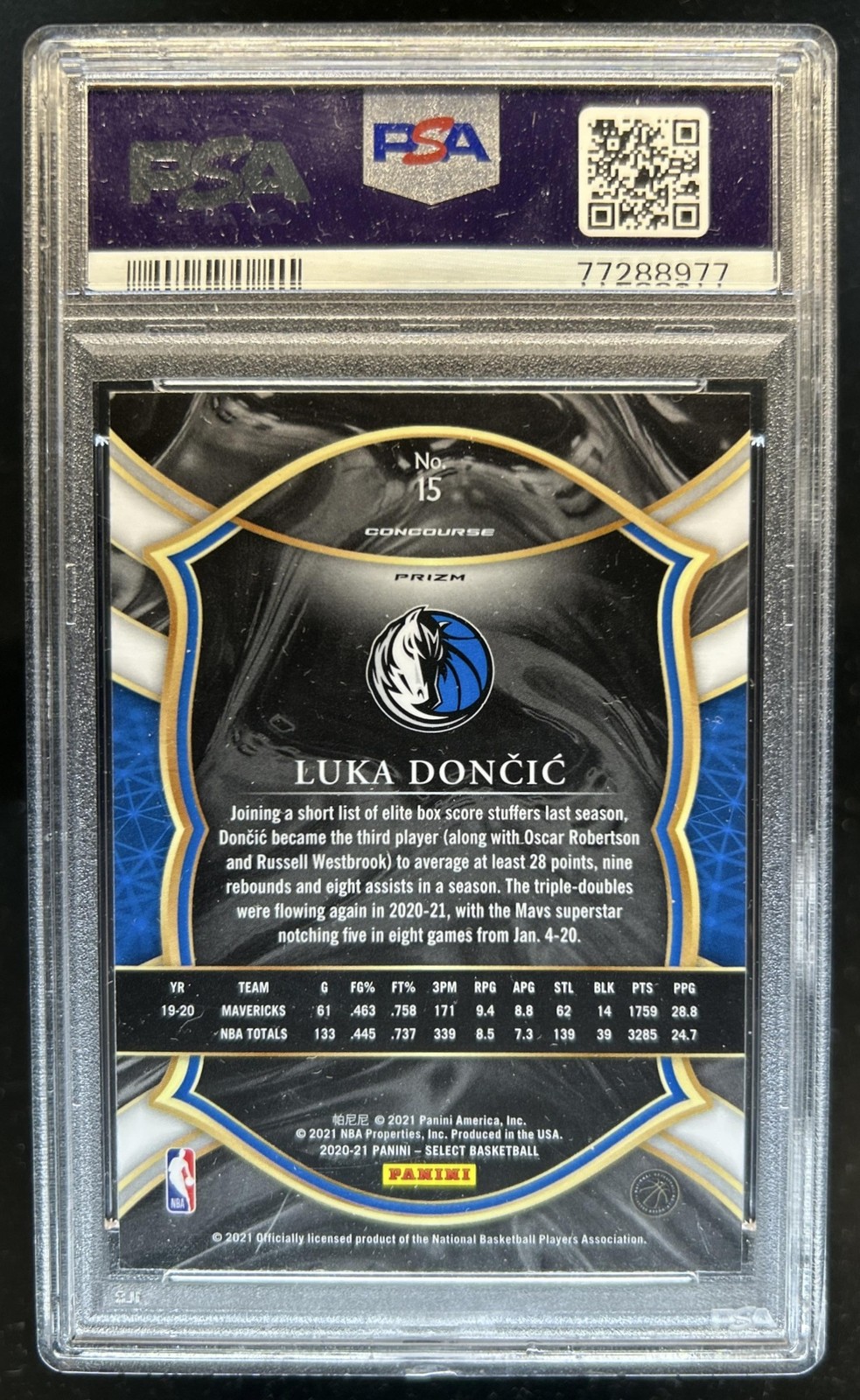 2020-21 Panini Select Luka Doncic Red White Orange Shimmer Concourse #15 PSA 10 view 2