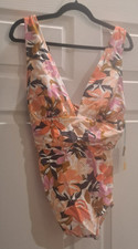Kona Sol One Piece Swimsuit V Neck Pink Floral Size XL 16W-18 High Coverage