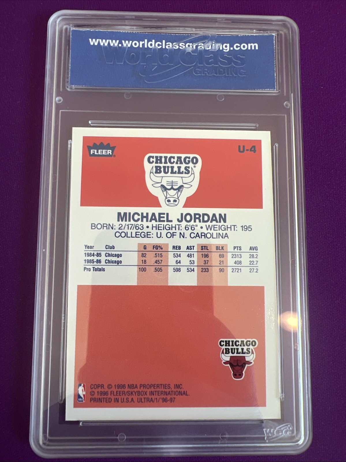 1996 Fleer Michael Jordan Ultra Decade Of Excellence Rookie #U-4 GEM-MT 10 Bulls view 2