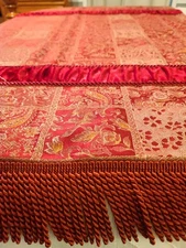 Stratford Home Damask Medallion Bed Throw Table Cover Red & Gold Tassels Velvet