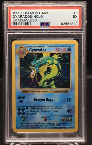 1999 POKEMON BASE SET SHADOWLESS #6 GYARADOS-HOLO PSA 5