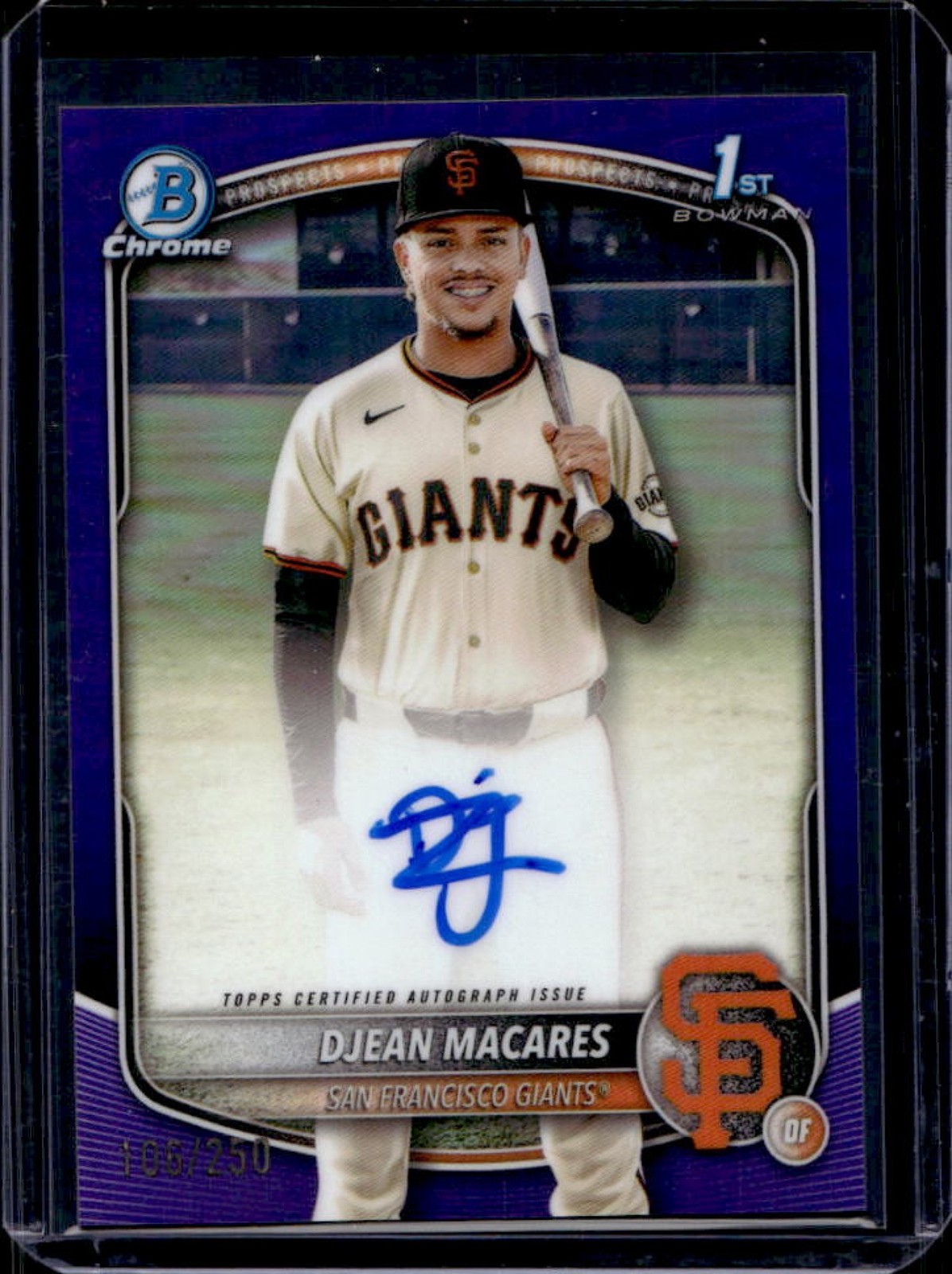 2025 Bowman Chrome Djean Macares Auto Purple Refractor 1st Prospect #106/250