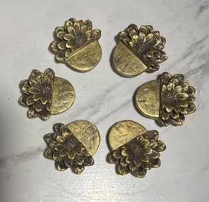 Vintage Brass Flower Doorstops (6) 1.2 Inches Tall, 2.5 Inches Long And Wide