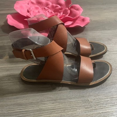 VINCE Womens Sz 9M Mailin Cognac Brown Sandals Leather Ankle Wrap Flat Thong