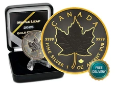 2025 1OZ Silver Canada Maple Leaf Gold Outline Ruthenium Etui Certif ONLY 250 #2