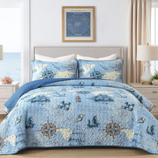 Quilt Set King Size Ocean Bedspread Coverlet Set 3 Piece-Soft Lightweight Microf