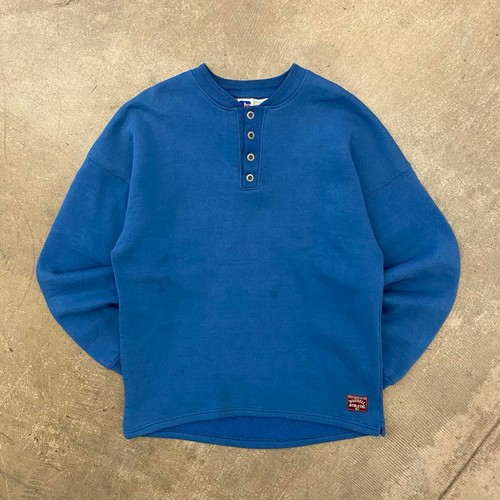 Vintage 90s Russell Athletic Henley Sweatshirt Made In USA Essential Blank L