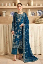 Fancy Shalwar Kameez Formal Chiffon Suit - Blue with sequence work