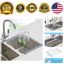 Roll Up Dish Drying Rack Foldable Over Sink Dish Drainer Stainless Steel