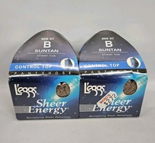 2 Pair Vintage Leggs Sheer Energy Control Top Pantyhose Suntan Sheer Toe Size B