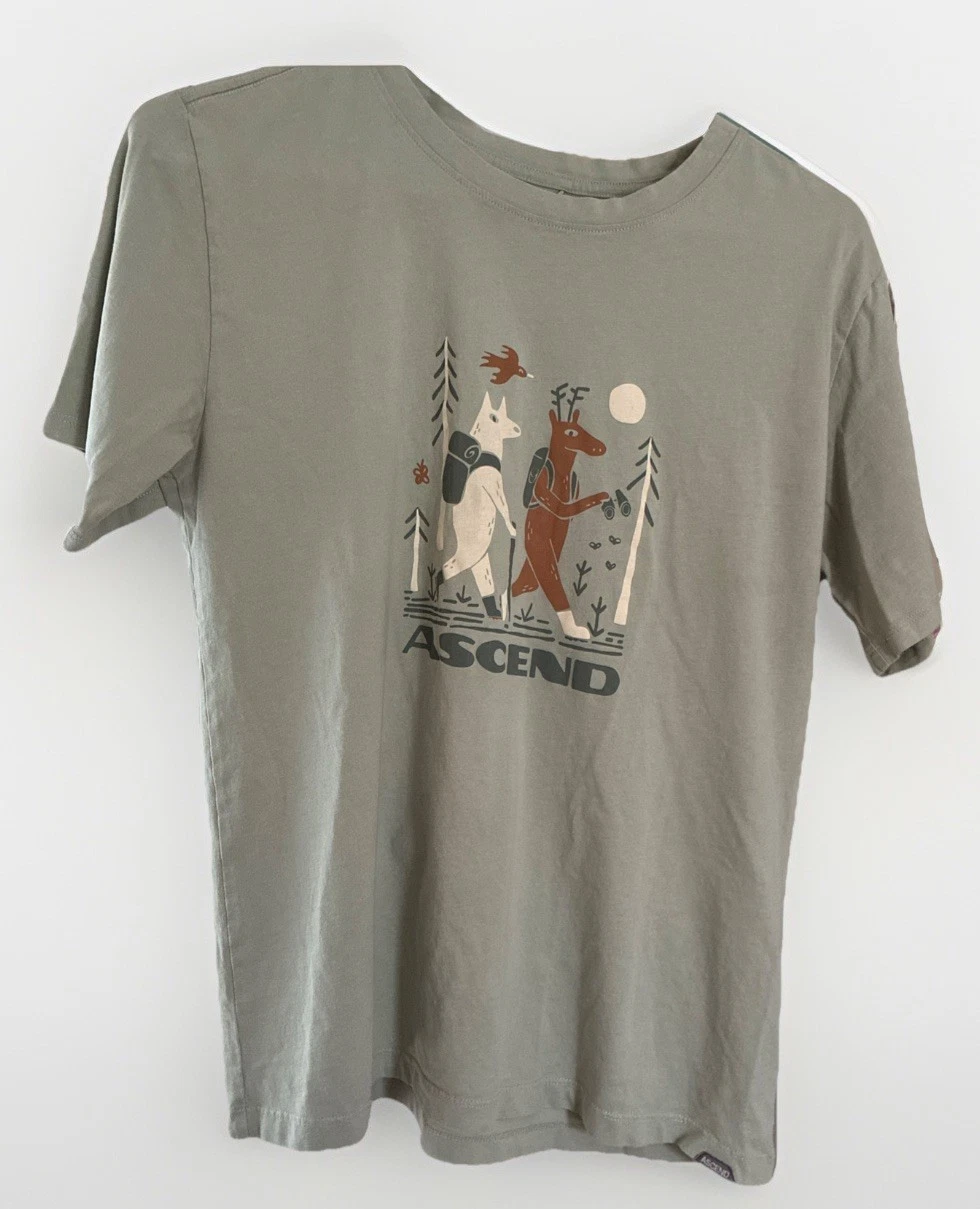 ASCEND Tshirt SS Unisex Med Hiking Outdoors Light Gn Organic Cotton NWOT