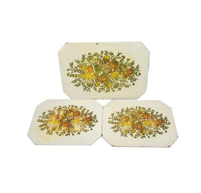Vtg Insulated Hot Mat Ballonoff Spice of Life Pattern Trivet Coaster Set 3 READ