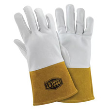 Large Pearl and Tan Premium Grain Kidskin Heat Resistant TIG Welding Gloves with