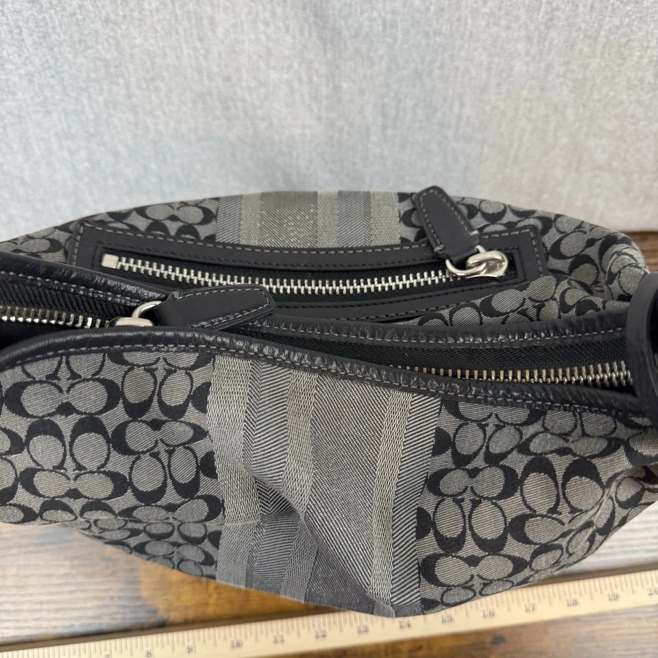 Bolso de Hombro Coach Legacy 19918 Negro Gris Firma Rayas Jacquard Lona Foto 4 de 4