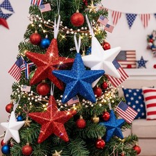 24 Pcs 4th of July Star Ornaments, 4.3 Inch Red White Blue Hanging Tree Decor Pa