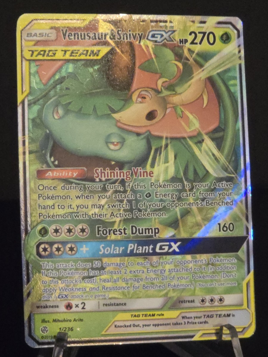 Venusaur & Snivy Tag Team GX 1/236 - 2019 Pokemon Cosmic Eclipse