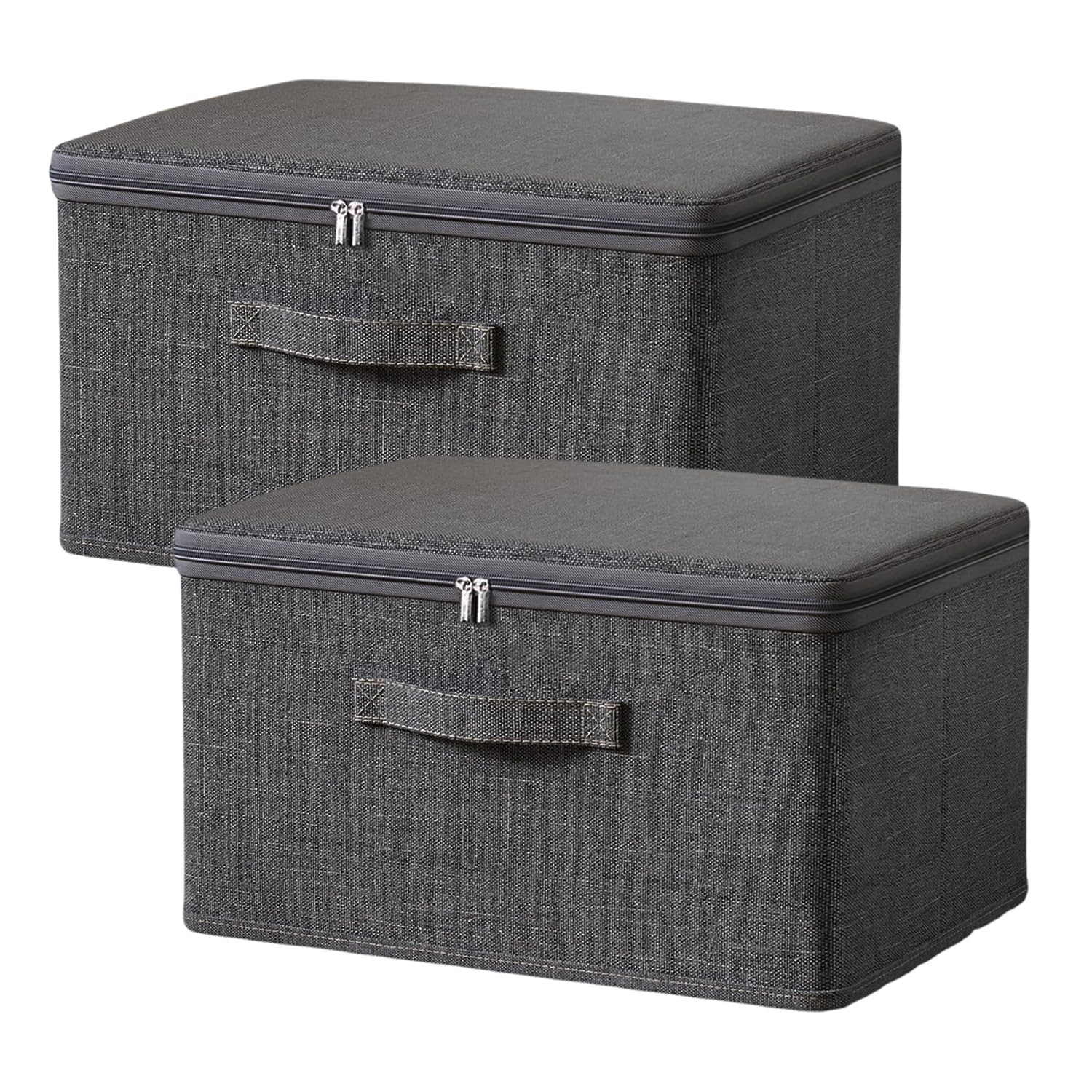 2 Boîtes de rangement en tissu beige premium avec structure rigide empilable