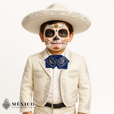 Mexican bow tie mariachi charro infant to toddler Blue with silver accents