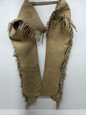 NOS Tan Show Chaps With Fringe Adjustable Waist 42  L-48