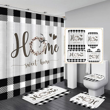 FZDHHY Black and White Shower Curtain Set Home Sweet Home Bathroom Sets with Rug