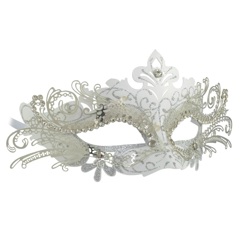 Silver Metal Lace Masquerade Mask | Venetian Silver Diamante Wedding Ball Mask - Image 3 of 4