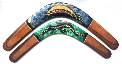 Australian WATA-MULI Boomerang 14  and 16  Handprinted by Aborigine People 2pcs