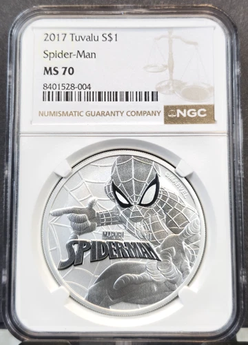 2017 TUVALU SILVER 1 DOLLAR MARVEL SPIDERMAN NGC MS 70 PERFECTION