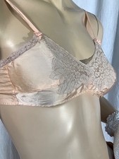 vintage Flapper bra Bralette bandeau 1920 s wire free Silk pink 32A lace Trim