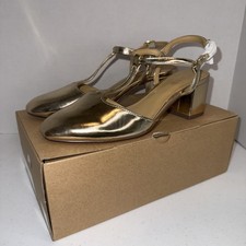 J Crew Ankle T- Strap Heel Gold Pumps Size 6.5 NEW IN BOX 148 Retail    