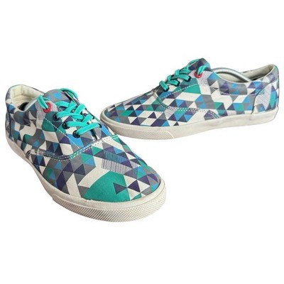 Bucketfeet Erin Burke Women s Colorful Teal Geo Canvas Sneakers Lace Up Shoes 8
