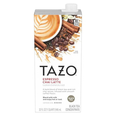 TAZO Espresso Chai Latte, Black Tea Concentrate, Easy to Serve Espresso Chai Tea