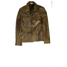 Street One Womens Leather Jacket Blazer Short Trench Coat Size 42 XL Brown Vintage Excellent