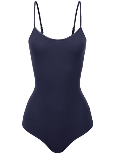 FashionOutfit Women's Solid Crew Neck Adjustable Spaghetti Strap Bodysuit - Picture 39 of 56
