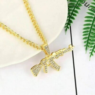 AK様 ネックレス 2 2.50 Ct Round Cut Simulated Diamond AK-47/AKM Pendant 14K Yellow