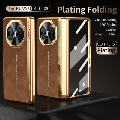 For Huawei Mate X3 X5 Luxury Plating Hybrid Retro Leather Case Cover Glass Film