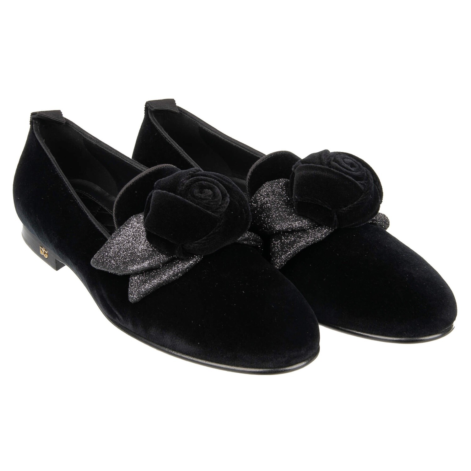 DOLCE - GABBANA Бархатные балетки с бантом лоферы YOUNG QUEEN черный 39 США 9 09360 72790₽