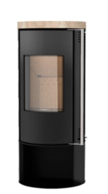 Runder Kaminofen Solzaima Amber 7kW mit offenem Holzfach Stein Top Stangengriff