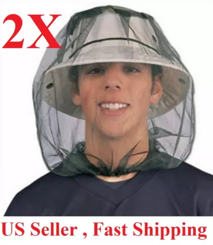 2PCS Anti-Mosquito Bug Bee Insect Head Net Hat Cap Sun Protection Fishing Hiking