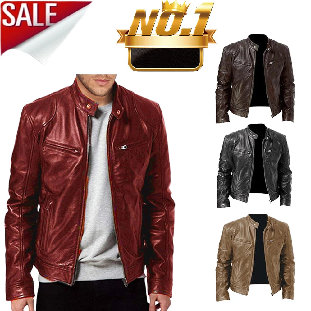 Mens PU Leather Jacket Motorcycle Biker Coat Stand Collar Zip Up Outwear⇖
Opens in a new window or t