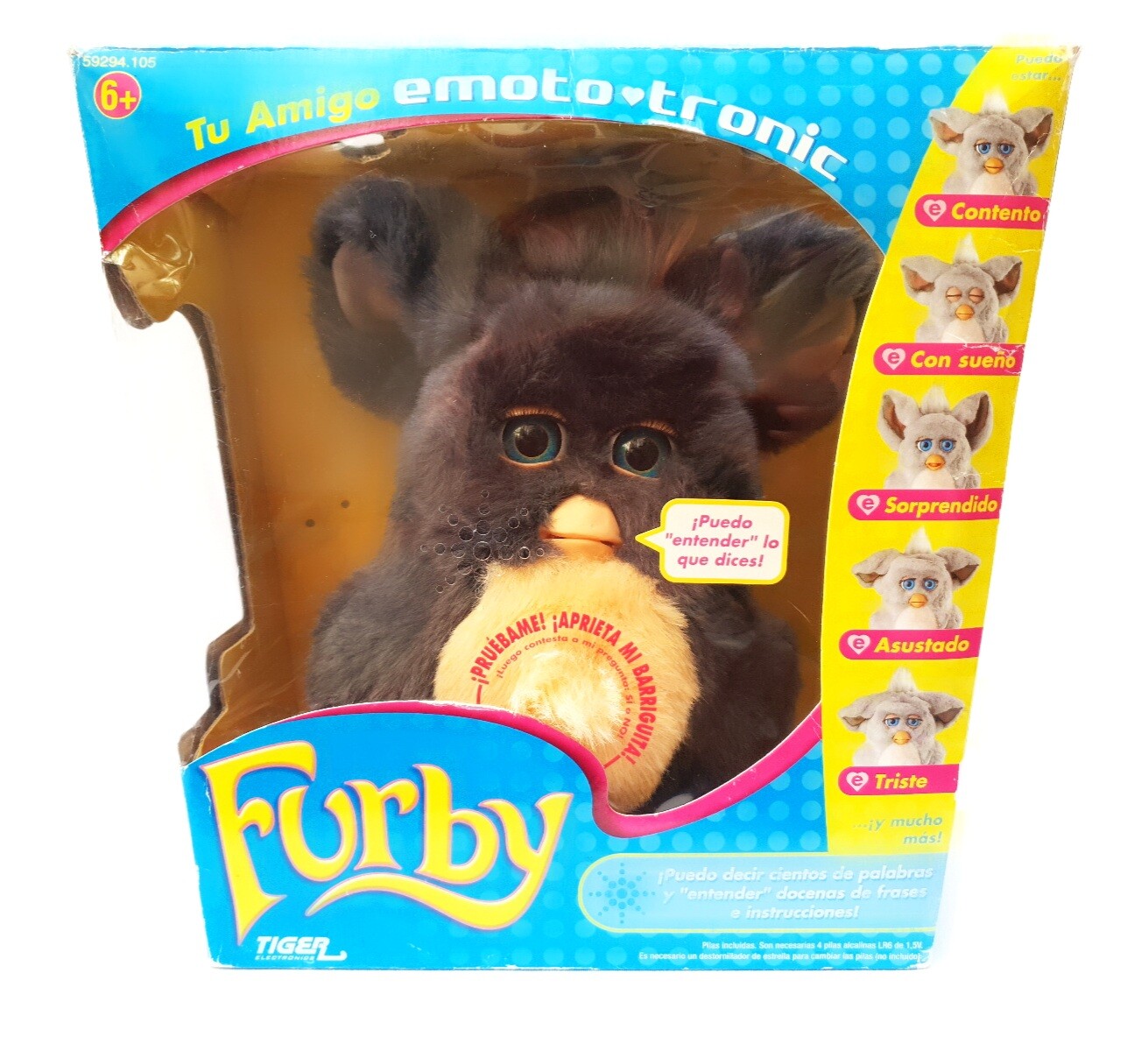 Furby 2005 Fiesta black emoto tronic model 59294 black fur blue eyes boxed RARE