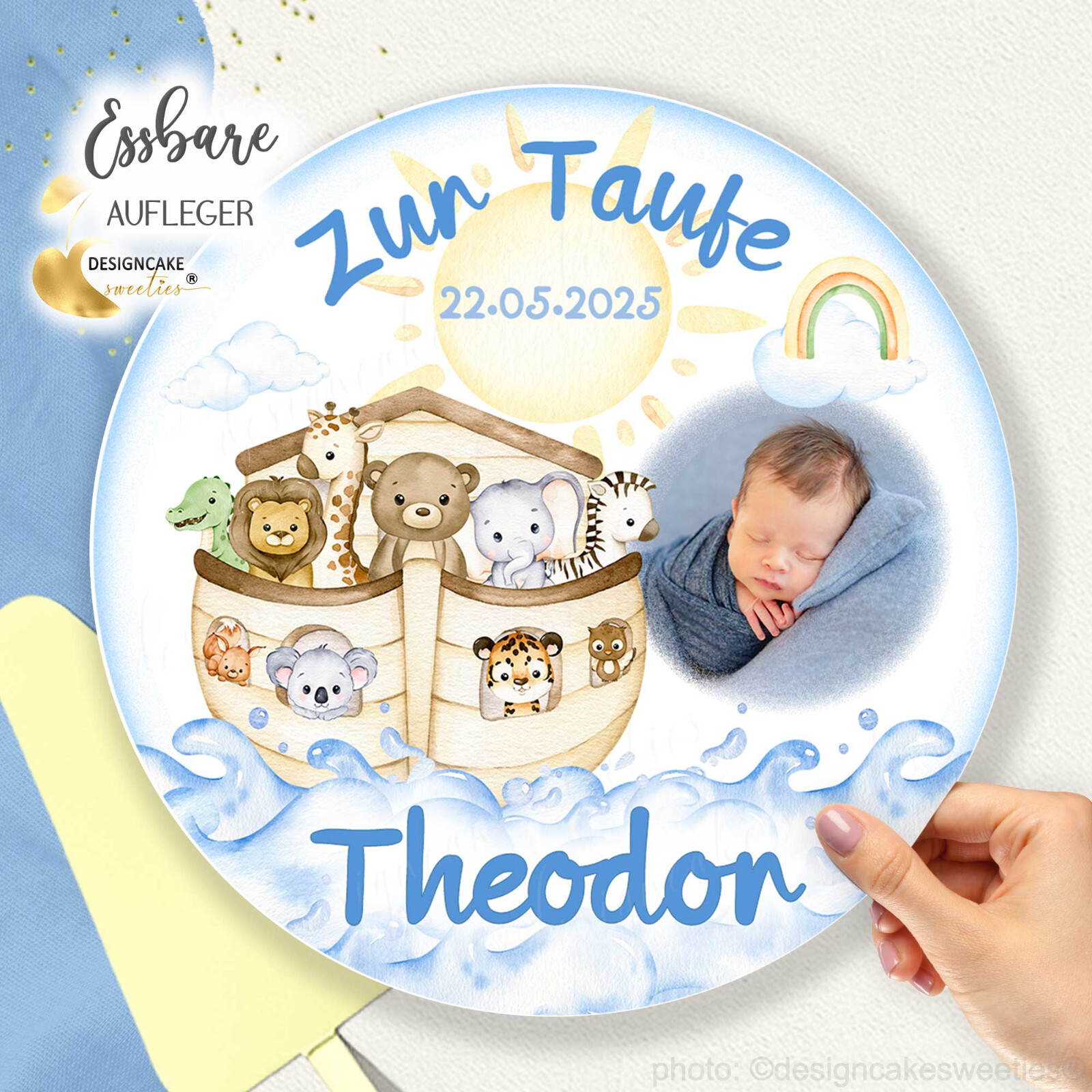 Tortenaufleger Taufe Arche Noah Foto Tortenbild Tortenfoto Tortendeko rund Junge