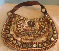 Vintage Gold/Brown beaded the limited hand Purse satin