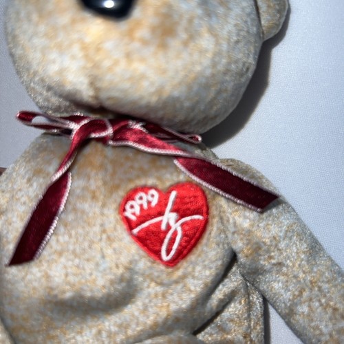 Ty Beanie Baby 1999 Signature Bear Tan 2 Tone Ribbon Heart Tag W/Tush Tag - Picture 7 of 7