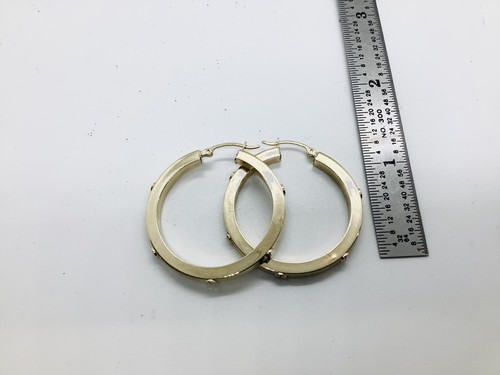 "Pendientes de aro brillantes de oro italiano 14k tamaño mediano 1,5""" - Imagen 7 de 10